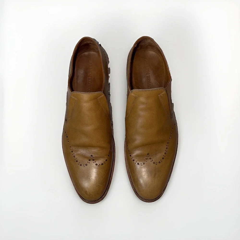 Allen Edmonds Lucca Walnut Leather Brogue Slip On Loafers Mens 11.5 D Italy